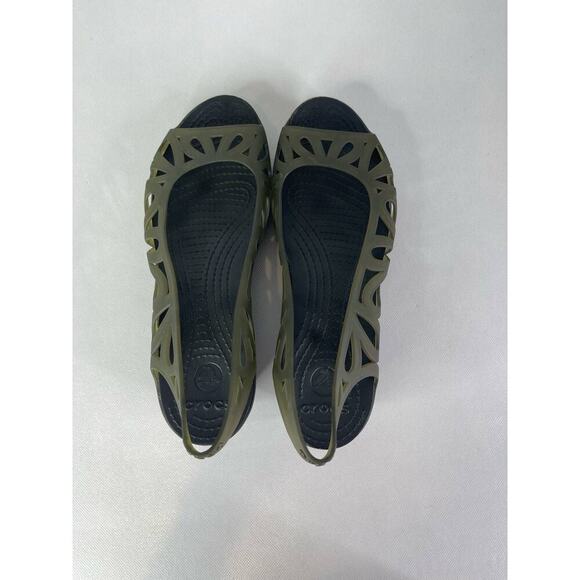 Crocs Adriana III Women's Jelly Wedge Sandals Peep Toe Flats Womens Size 9 Green - Picture 5 of 10